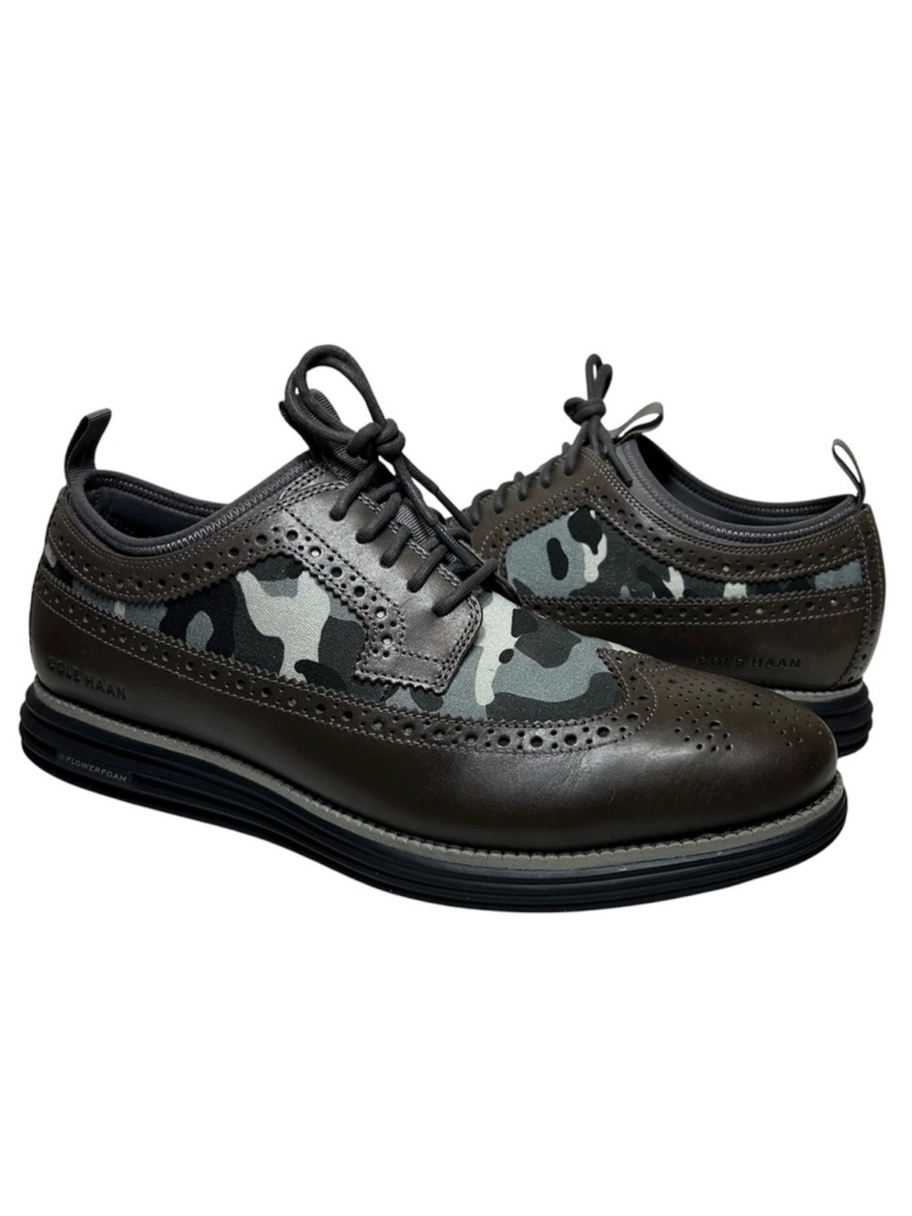 Cole Haan ØriginalGrand Longwing Leather Neoprene Oxford Grey Camouflage 11.5